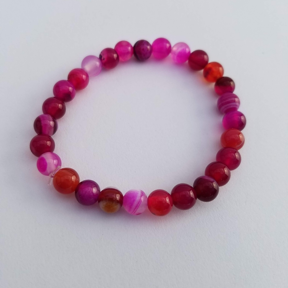 Pink banded agate stone stretch bracelet